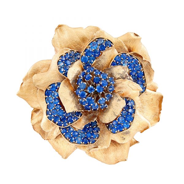 Van Cleef & Arpels Sapphire and Gold Flower Brooch