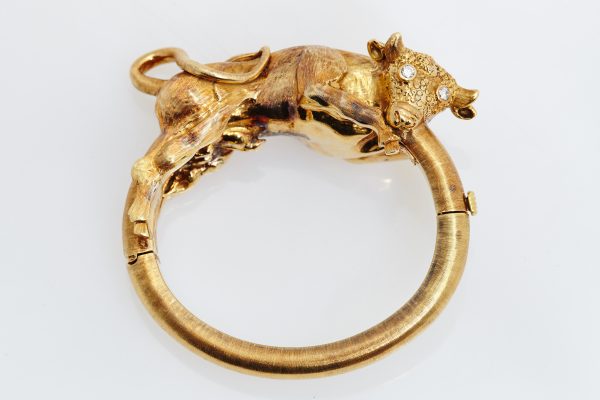 Greek Gold and Diamond Bull Bracelet - Image 2