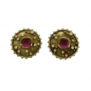Cabochon Tourmaline and Diamond Earclips