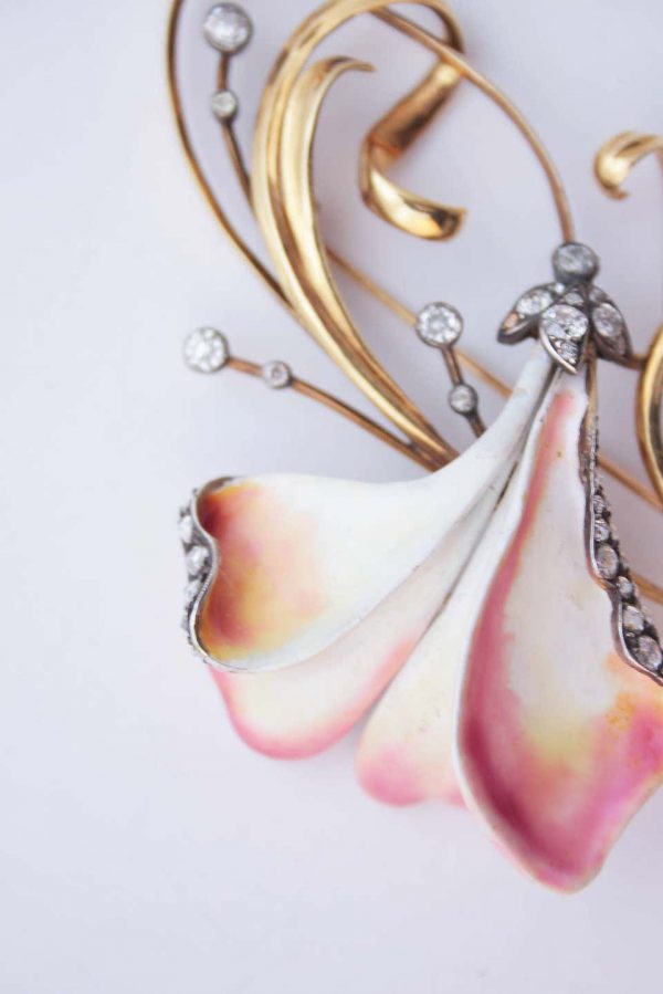 Tiffany & Co. Enamel Diamond Gold Art Nouveau Brooch - Image 2