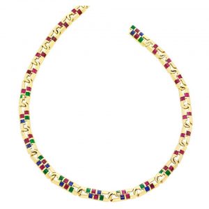 Emerald Ruby Sapphire Gold Necklace
