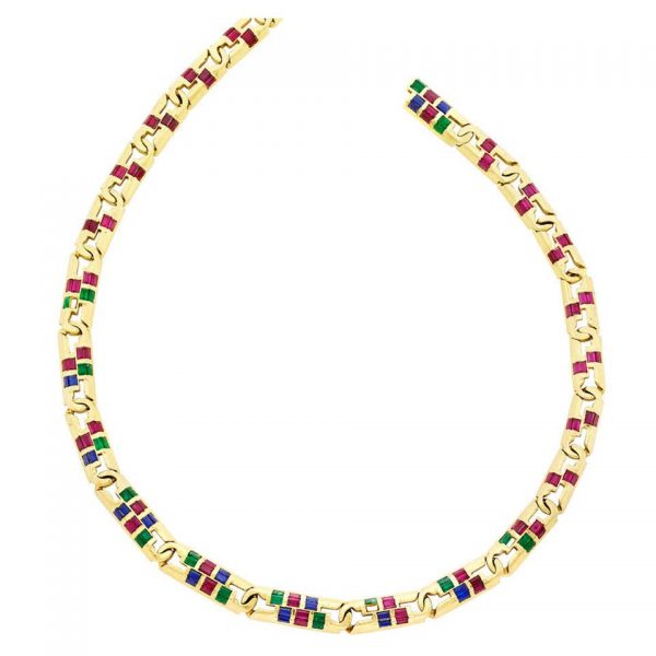 Emerald Ruby Sapphire Gold Necklace