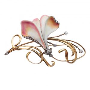 Tiffany & Co. Enamel Diamond Gold Art Nouveau Brooch