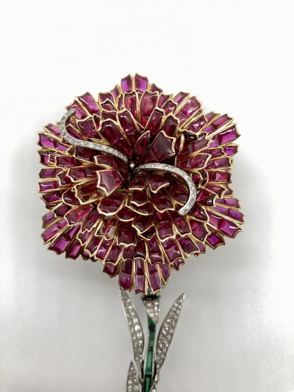 Fabergé Ruby, Emerald, and Diamond Flower Brooch - Image 6