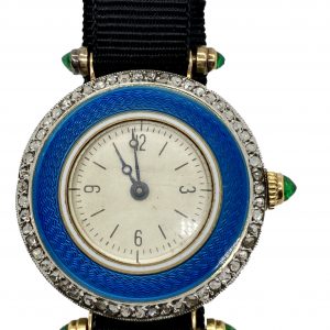 Art Deco Enamel, Emerald, and Diamond Watch