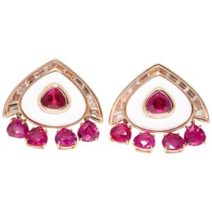 Marina B Ruby Diamond Cocholong White Opal Earclips