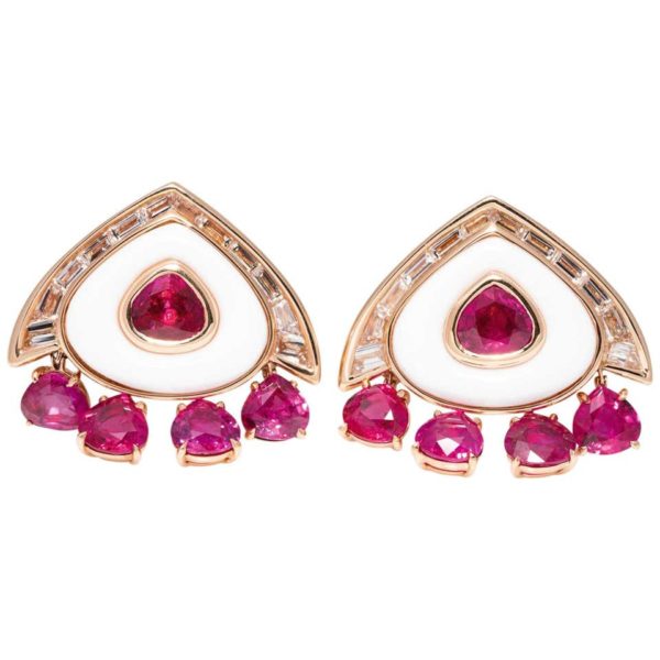 Marina B Ruby Diamond Cocholong White Opal Earclips