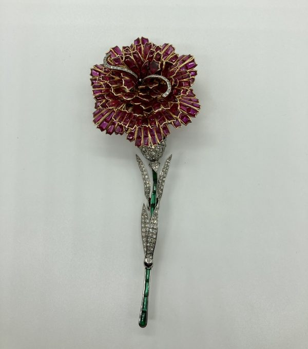 Fabergé Ruby, Emerald, and Diamond Flower Brooch - Image 2