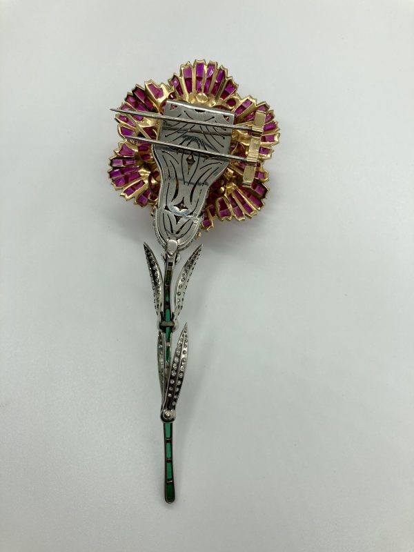 Fabergé Ruby, Emerald, and Diamond Flower Brooch - Image 3