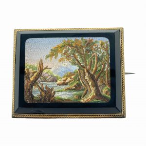 Antique Micromosaic Landscape Brooch