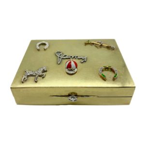 Retro Cartier Polo Theme Diamond Emerald Gold Box