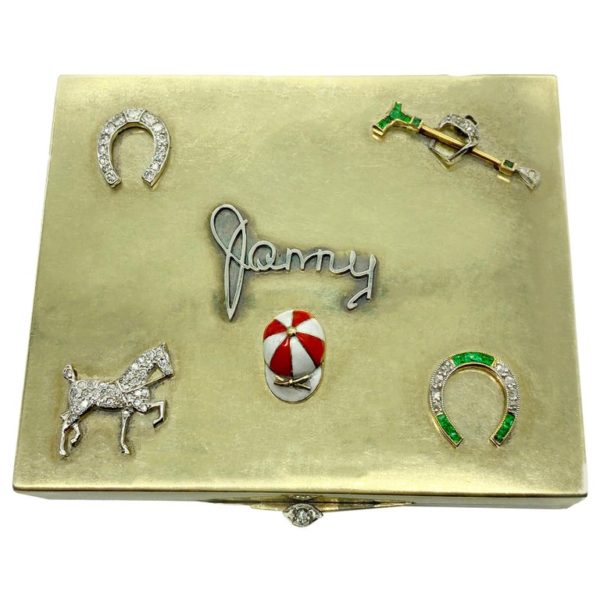 Retro Cartier Polo Theme Diamond Emerald Gold Box - Image 2