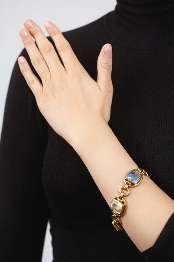 Cushion Cut Sapphire and Gold Link Bracelet - Image 2