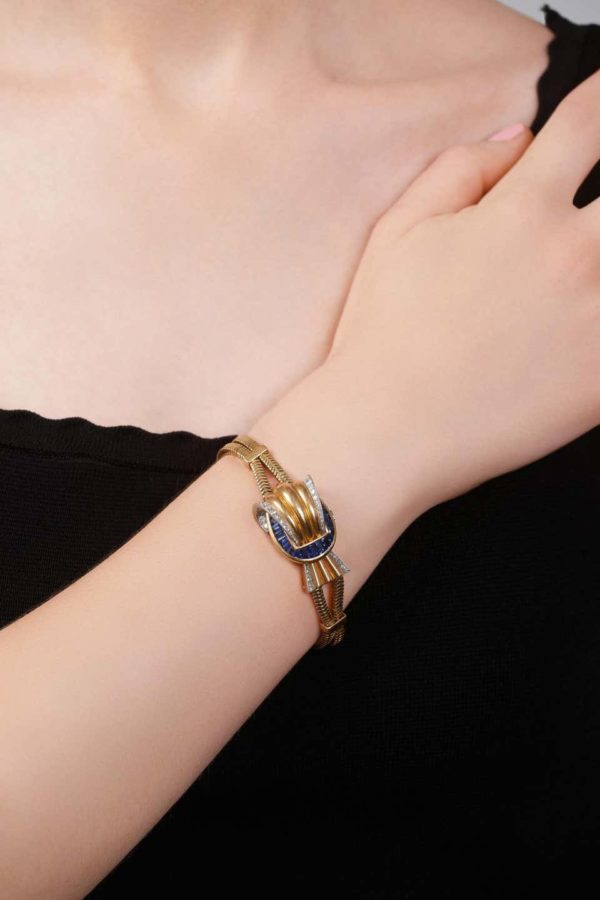 Mauboussin Retro Sapphire Diamond Gold Mystery Watch Bracelet - Image 4