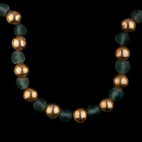 Ancient Green Glass and Yellow Gold Beads Necklace - Image 2