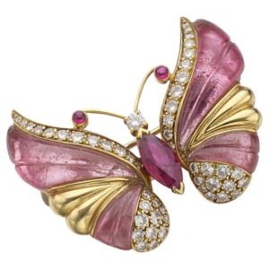 Mauboussin Tourmaline, Rubellite, and Diamond Butterfly Brooch