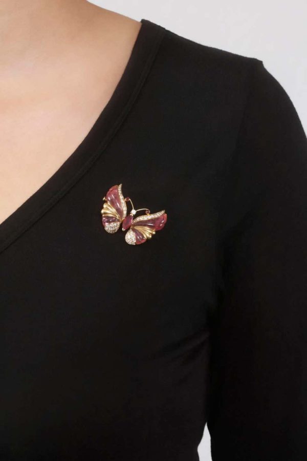 Mauboussin Tourmaline, Rubellite, and Diamond Butterfly Brooch - Image 2
