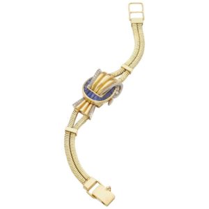 Mauboussin Retro Sapphire Diamond Gold Mystery Watch Bracelet