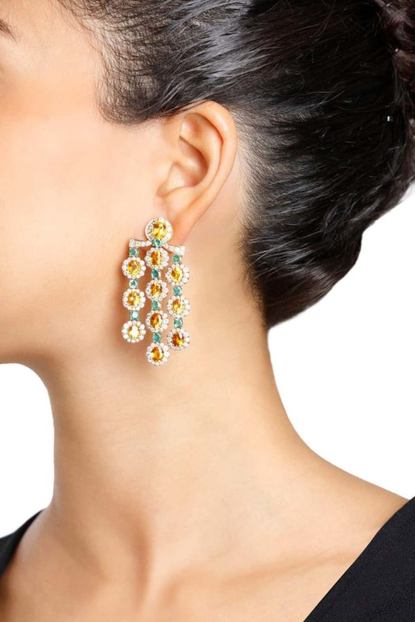 Citrine, Emerald, and Diamond Chandelier Earrings - Image 2
