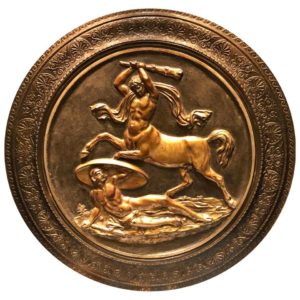 Antique Large Bronze Roundel of Hercules Fighting Centaur