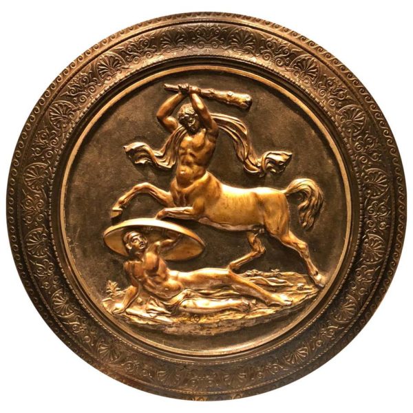 Antique Large Bronze Roundel of Hercules Fighting Centaur