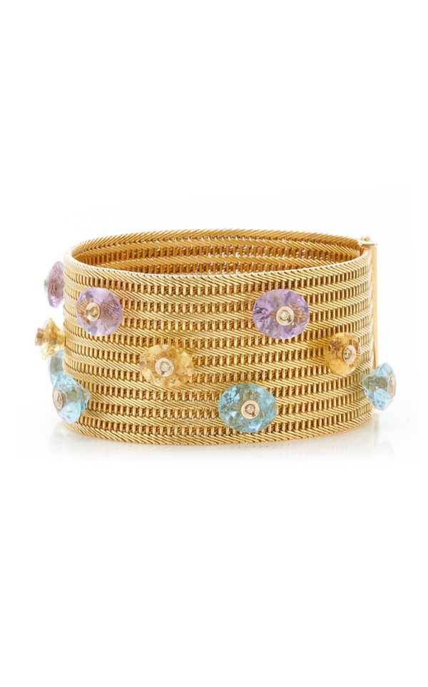 Multi-Color Gemstone Woven Gold Bracelet - Image 4