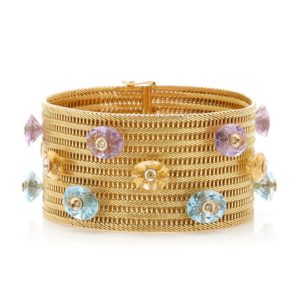 Multi-Color Gemstone Woven Gold Bracelet