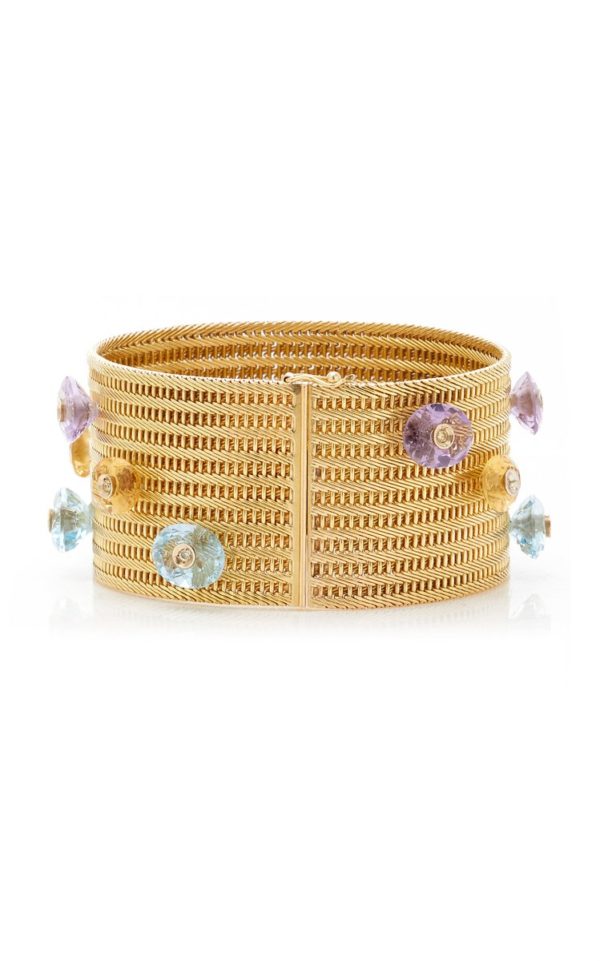 Multi-Color Gemstone Woven Gold Bracelet - Image 5