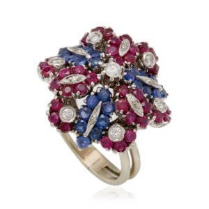 Retro Ruby, Sapphire, Diamond Flower Ring