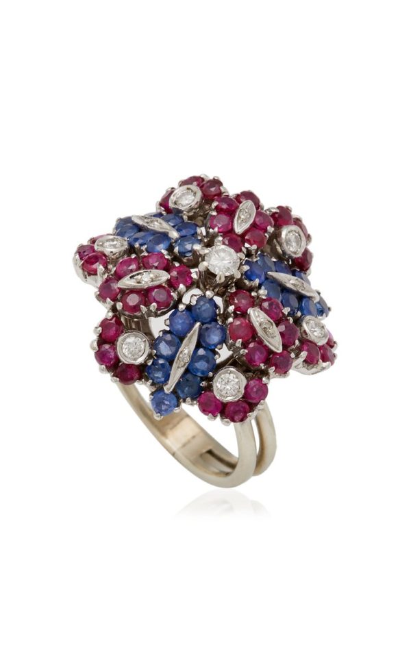 Retro Ruby, Sapphire, Diamond Flower Ring