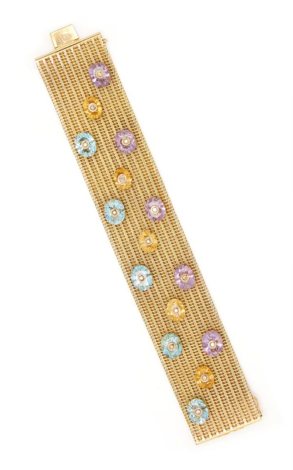 Multi-Color Gemstone Woven Gold Bracelet - Image 2
