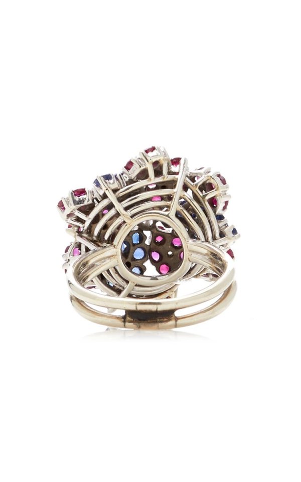 Retro Ruby, Sapphire, Diamond Flower Ring - Image 5