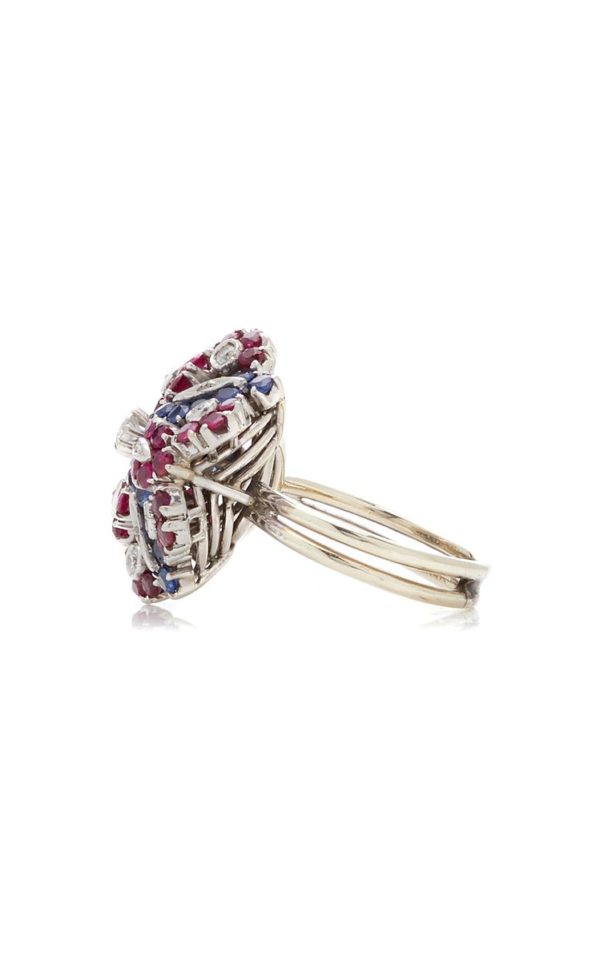Retro Ruby, Sapphire, Diamond Flower Ring - Image 4