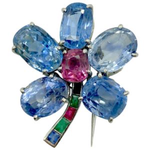 Retro Cartier Sapphire Flower Brooch