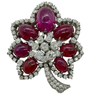 Retro Ruby & Diamond Flower Brooch