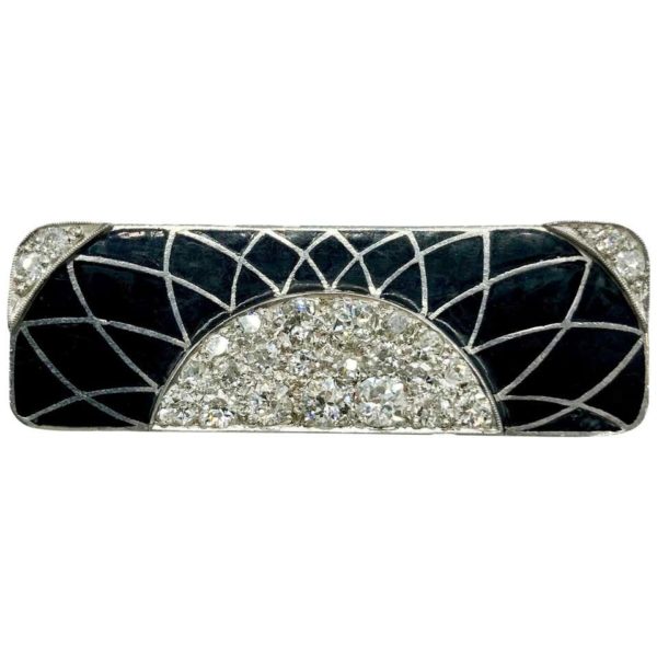 Art Deco Diamond and Enamel Brooch