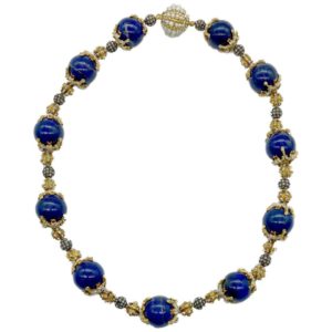 Antique Renaissance Revival Lapis, Diamond, Enamel Necklace