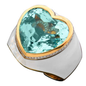 David Webb Aquamarine Heart Cuff Bracelet