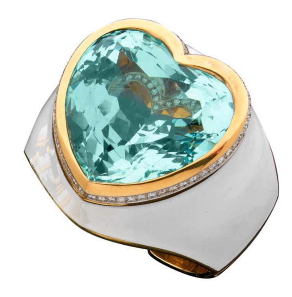 David Webb Aquamarine Heart Cuff Bracelet