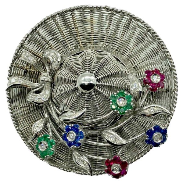 Spritzer & Fuhrmann Hat Brooch with Gemstone Flowers