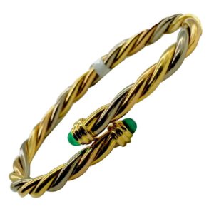 Cartier Paris Tri-Color Gold and Cabochon Emerald Bangle Bracelet