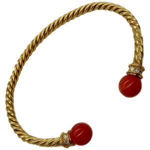 Bulgari Coral Bead and Diamond Bracelet