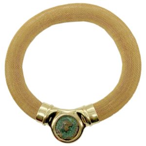 Ancient Coin and Woven Gold Mesh Necklace