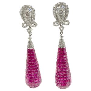 Invisible Set Ruby and Diamond Drop Earrings