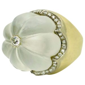Fluted Rock Crystal and Diamond Ring