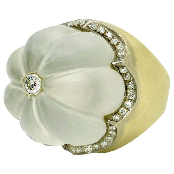 Fluted Rock Crystal and Diamond Ring