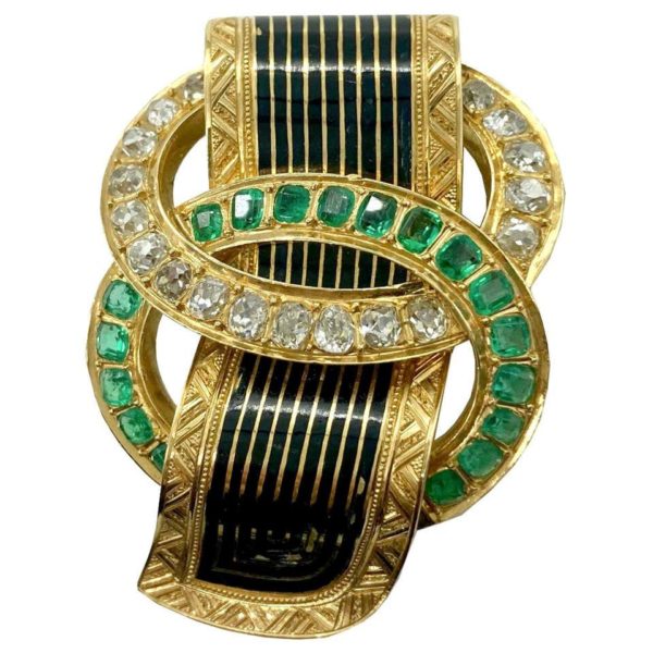 Antique Taille d’Epargne Emerald & Diamond Brooch-Pendant