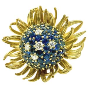 Sapphire & Diamond Flower Ring