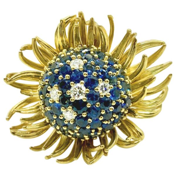 Sapphire & Diamond Flower Ring