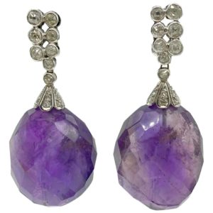 Faceted Amethyst and Diamond Drop Earrings